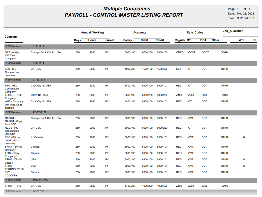 Image of sample Control Master Listing Report