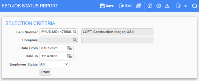 Screenshot of EEO Job Status Report