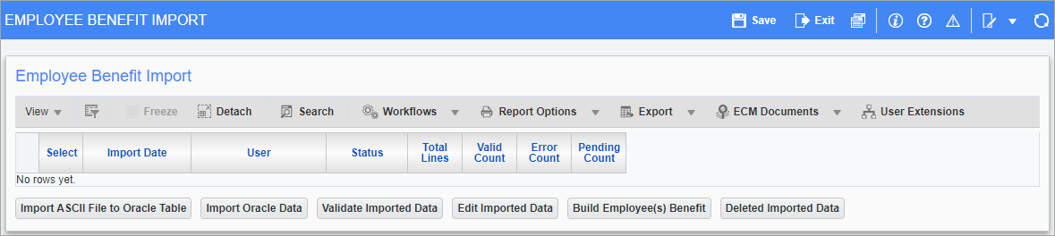 Screenshot of Employee Benefit Import