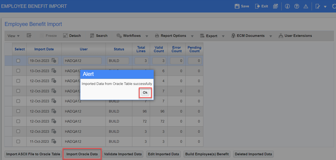 Screenshot of Employee Benefit Import