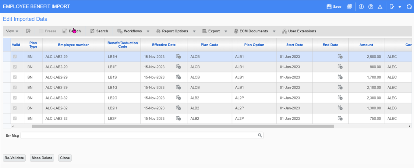 Screenshot of Edit Imported Data