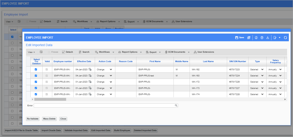 Screenshot of Imported Data pop-up window.