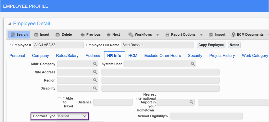 Screenshot of Employee Profile screen.