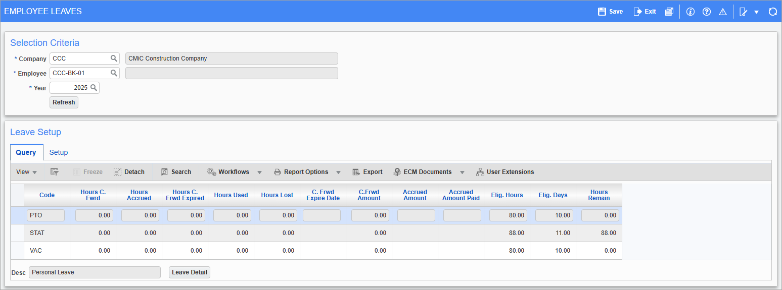 Screenshot of Employee Leaves.