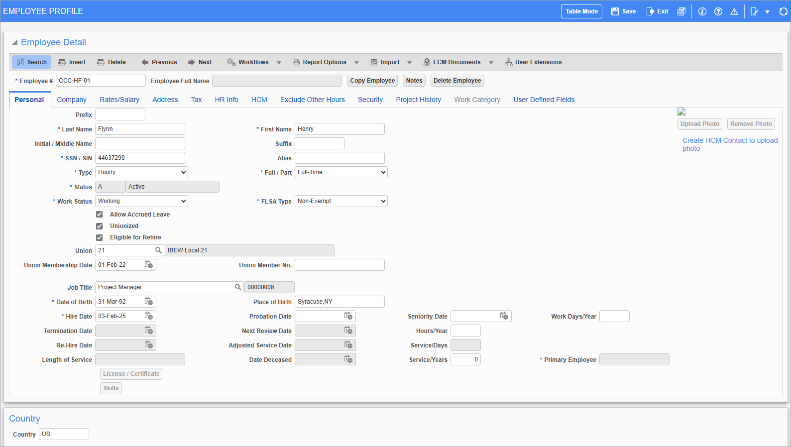 Screenshot of Employee Profile Personal tab