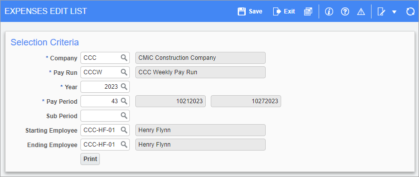Screenshot of Expenses Edit List