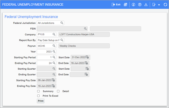 Screenshot of Federal Unemployment Insurance screen