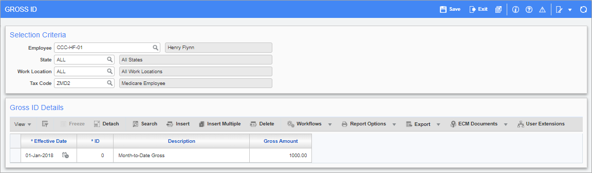 Screenshot of Gross ID screen.