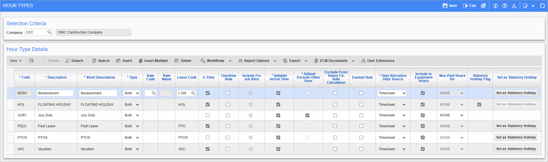 Screenshot of Hour Types.