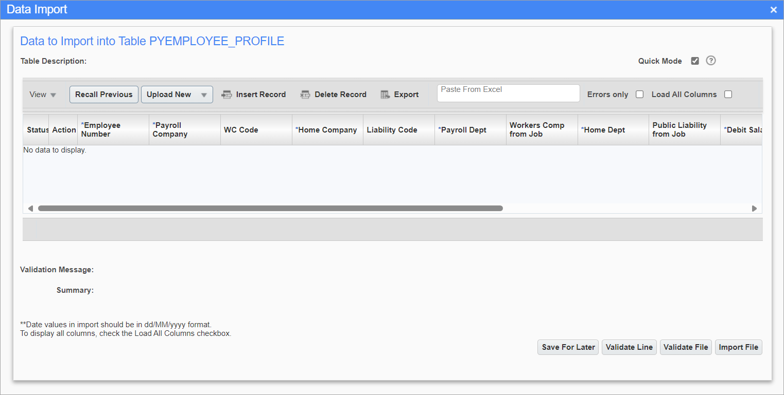 Screenshot of Data Import