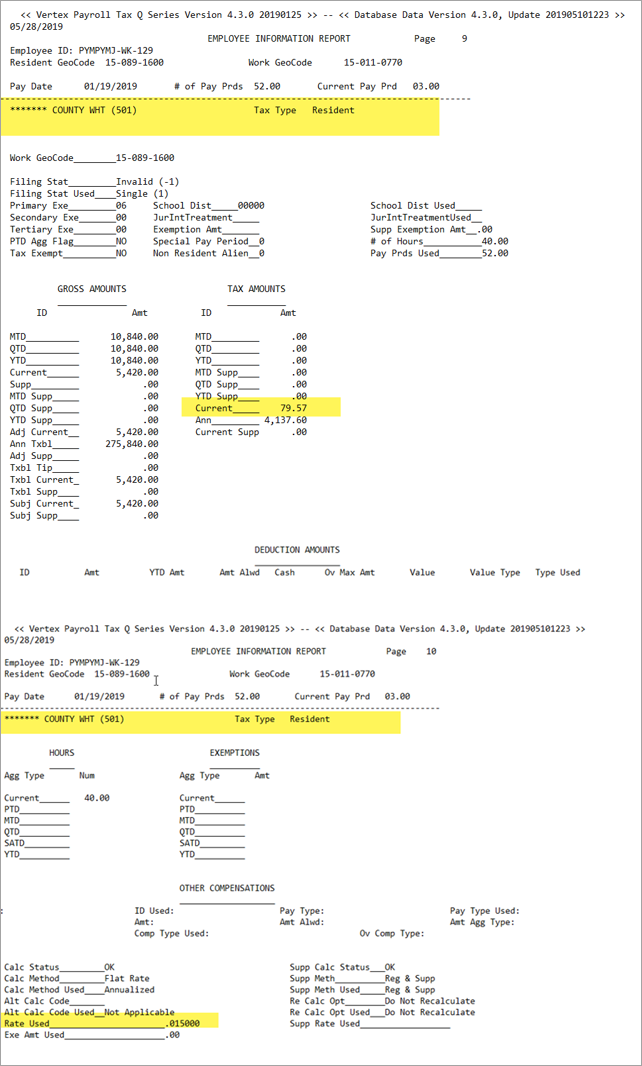 Image of Vertex Employee Information Report
