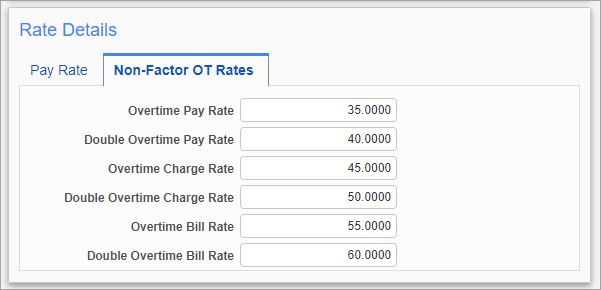 Screenshot of Non-Factor OT Rates