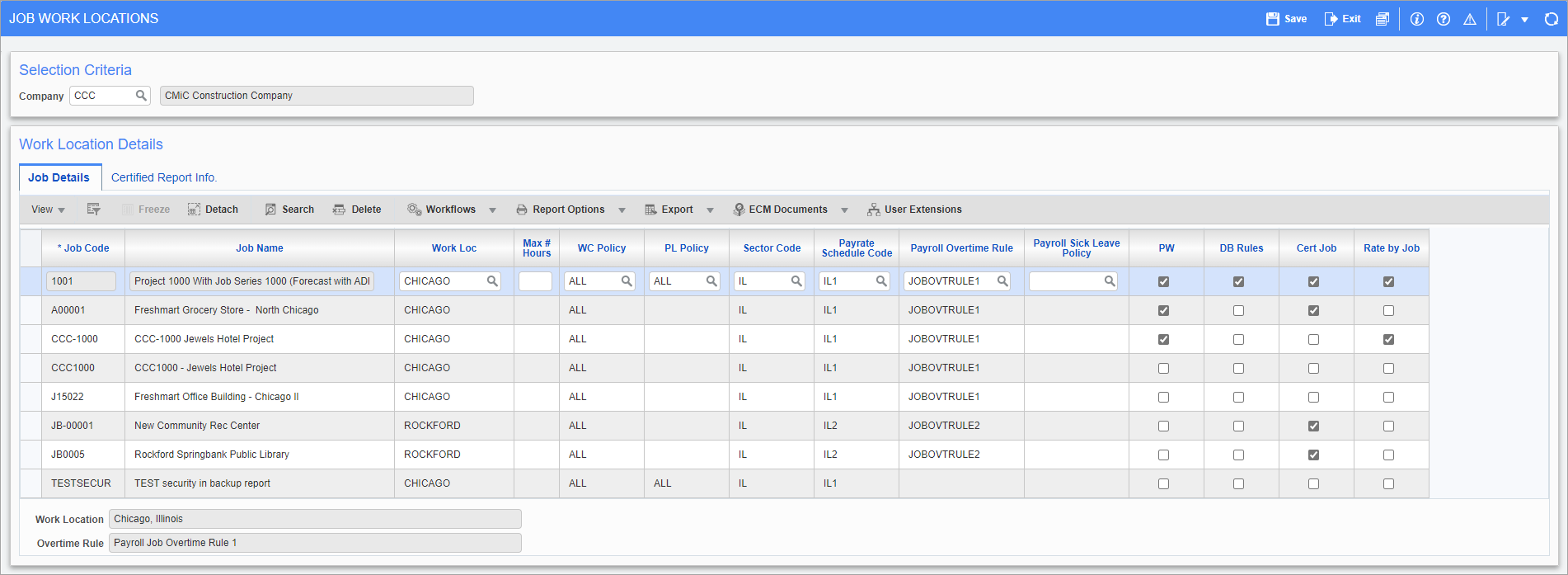 Screenshot of Job Work Locations