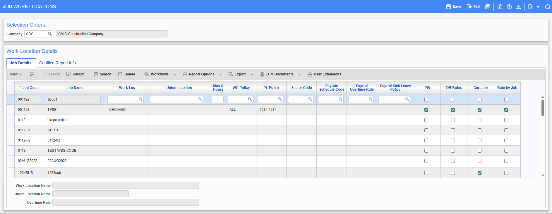 Screenshot of Job Work Locations