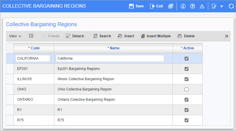 Screenshot of Collective Bargaining Regions