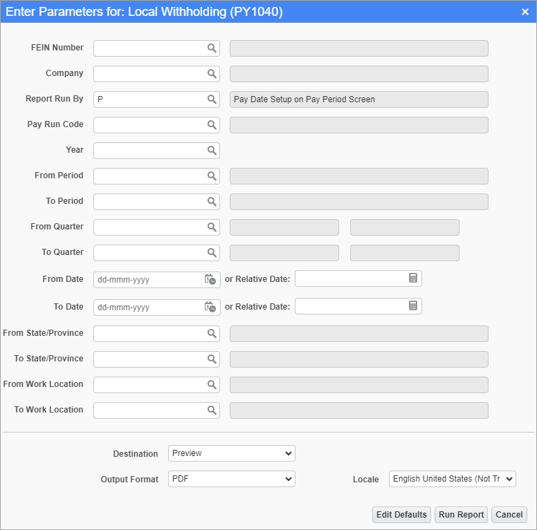 Screenshot of Local Withholding screen