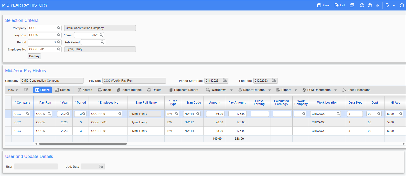 Screenshot of Mid Year Pay History
