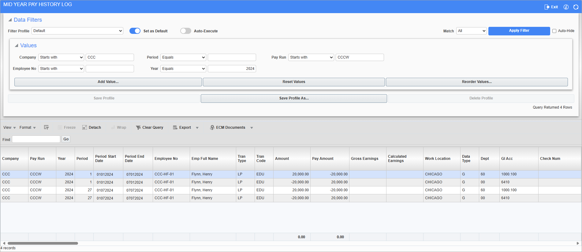 Screenshot of Mid Year Pay History Log.