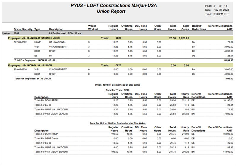 Image of Sample monthly Union Report