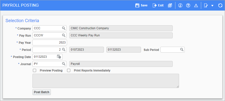 Screenshot of Payroll Posting