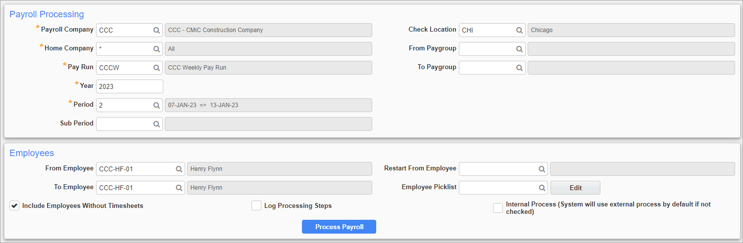 Screenshot of Payroll Processing