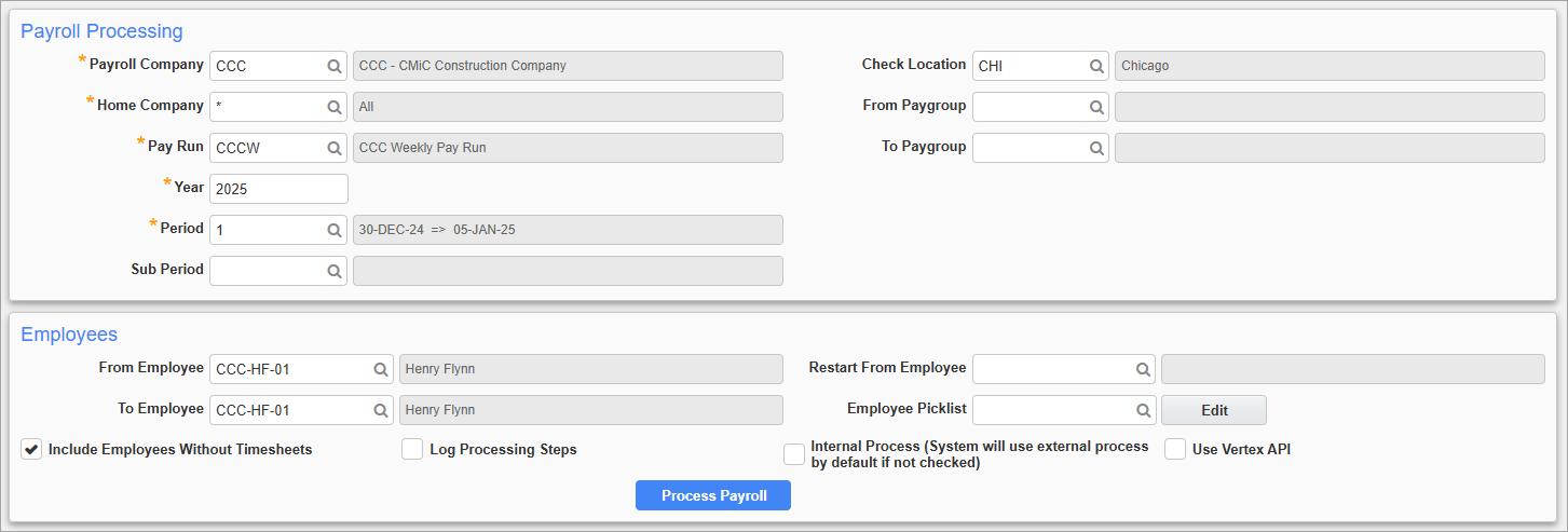 Screenshot of Payroll Processing