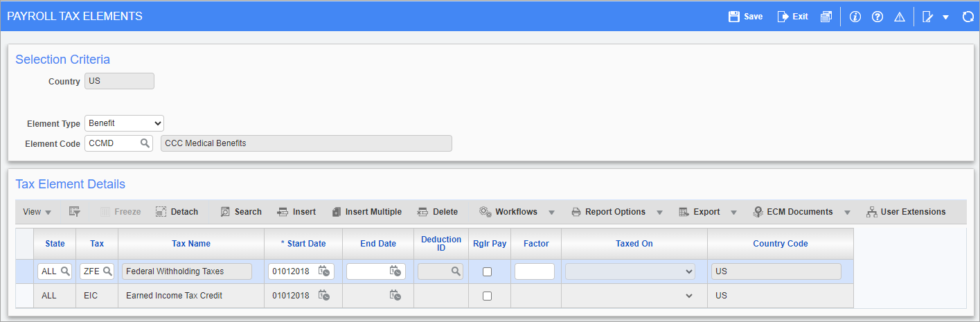 Screenshot of Tax Elements