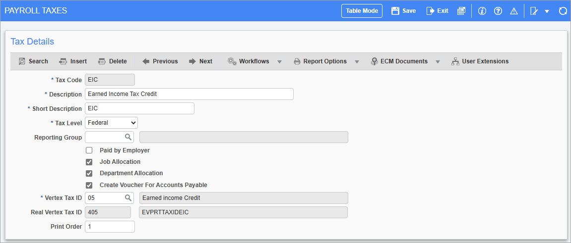 Screenshot of Payroll Taxes.