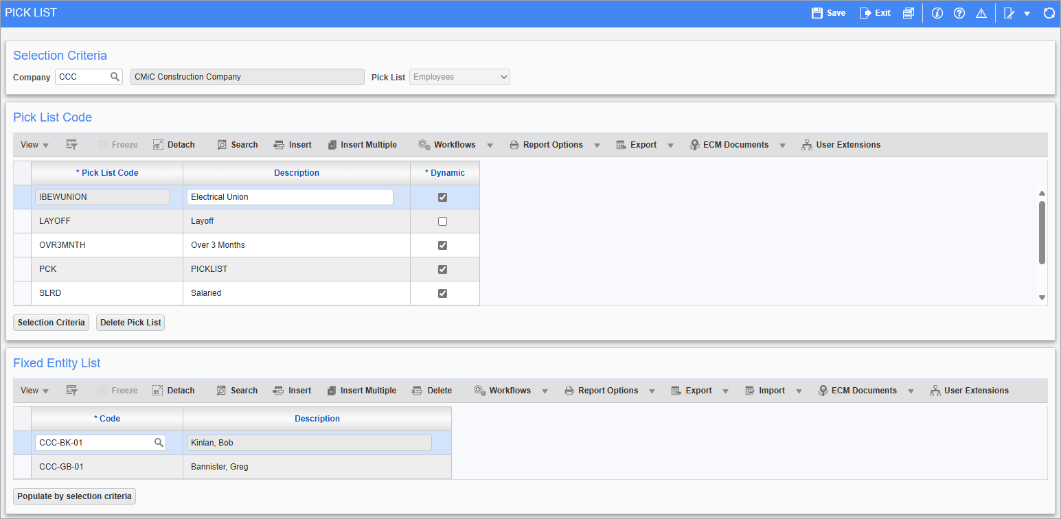 Screenshot of Pick List.