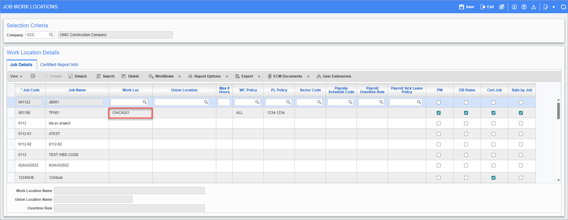 Screesnhot of Job Work Locations.
