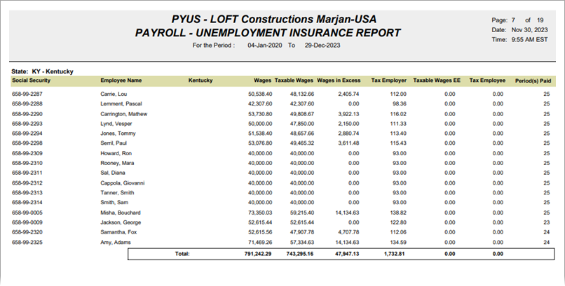 Image of sample State Unemployment Insurance Report
