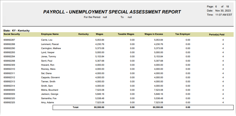 Image of sample State Unemployment Special Assessment Report
