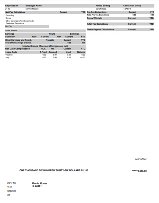 Sample of pay stub