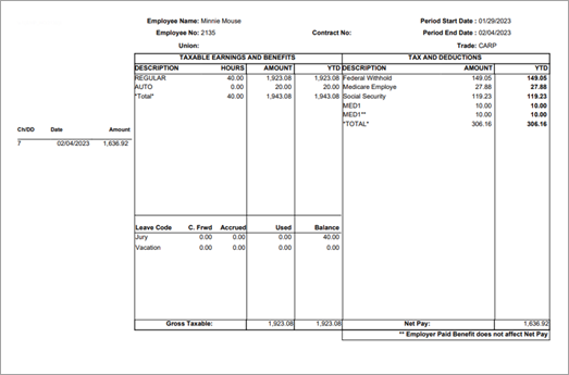 Sample of pay stub