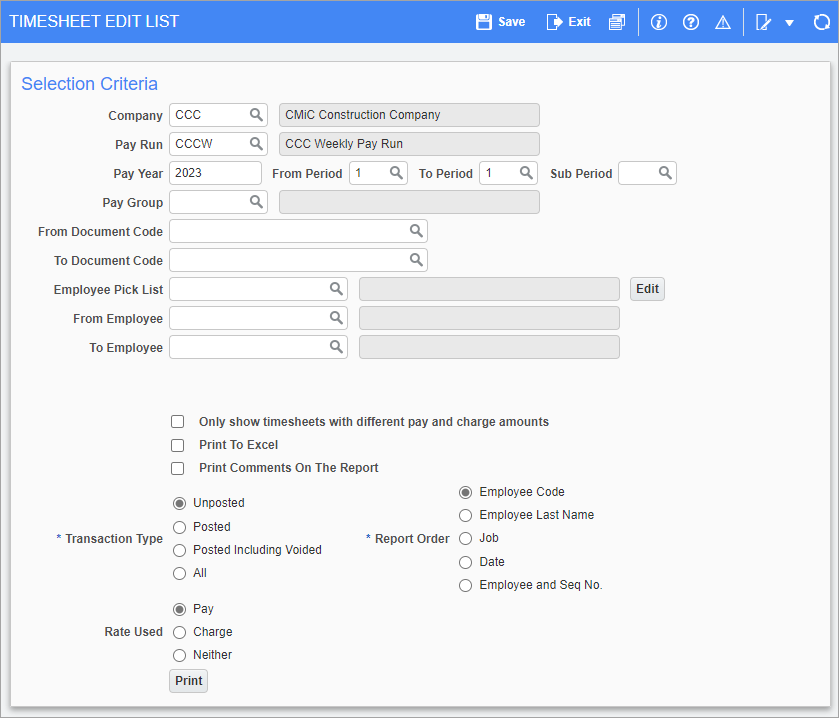 Screenshot of Timesheet Edit List