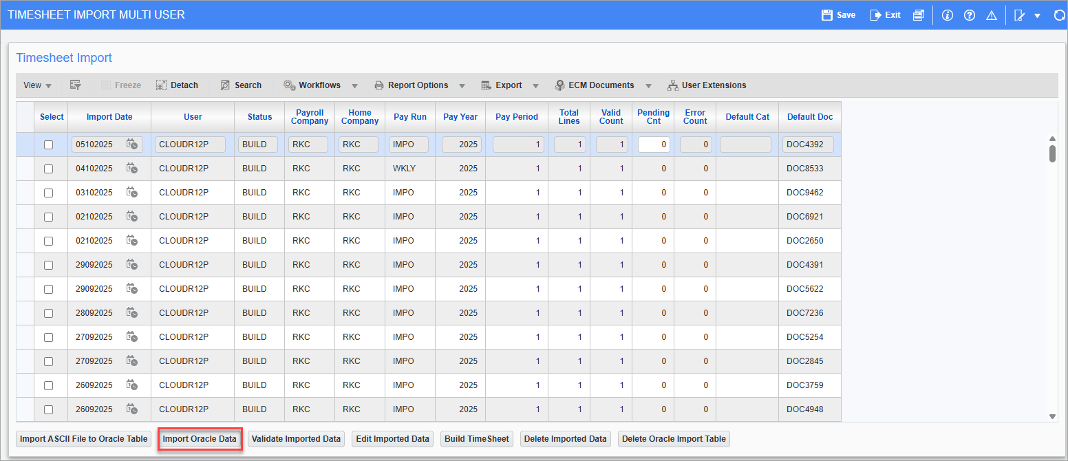 Screenshot of Timesheet Import Multi User.