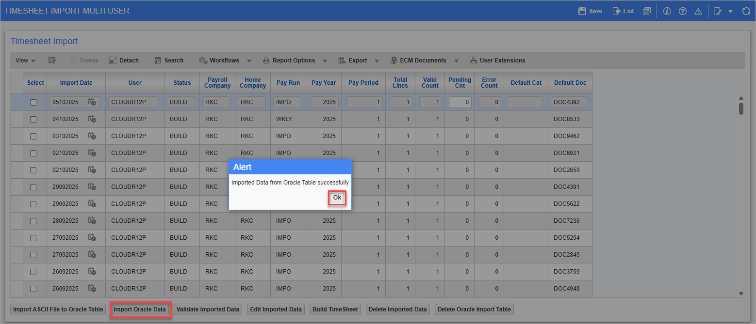 Screenshot of Timesheet Import Multi User.