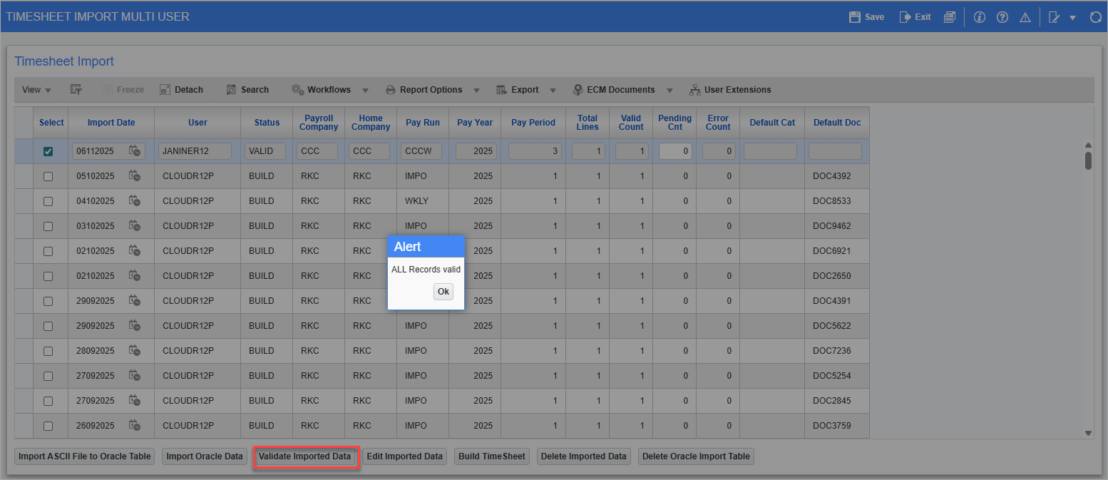 Screenshot of Timesheet Import Multi User.
