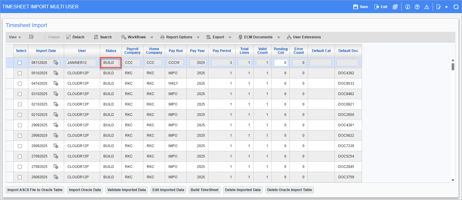 Screenshot of Timesheet Import Multi User.