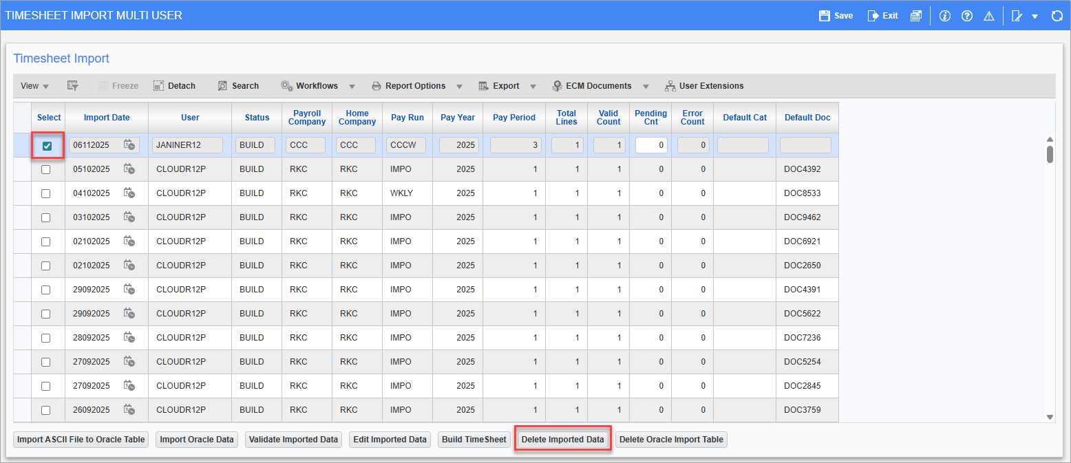 Screenshot of Timesheet Import Multi User.