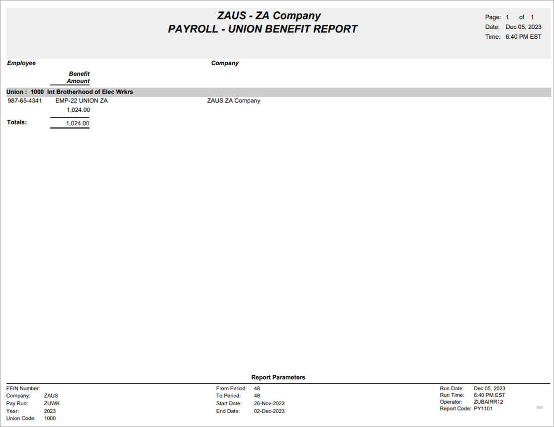Image of sample Union Benefits Report