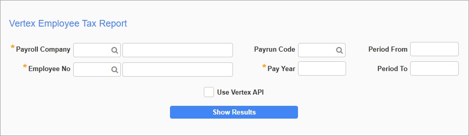Screenshot of Vertex Employee Tax Report.