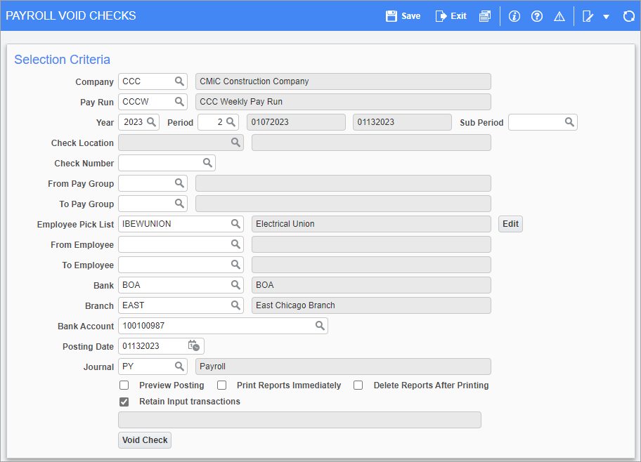 Screenshot of Void Checks