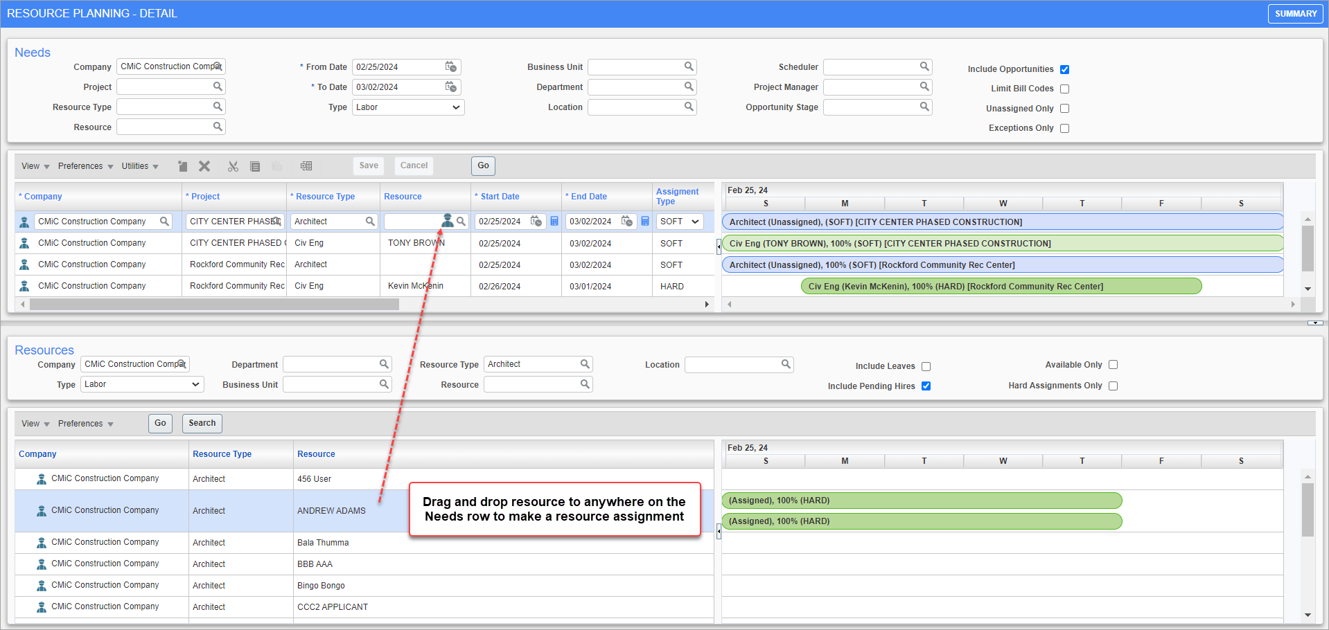 Drag and drop resource to need