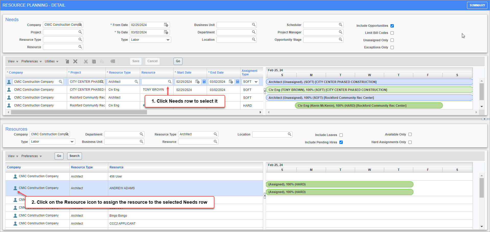 Assign resource to Needs row