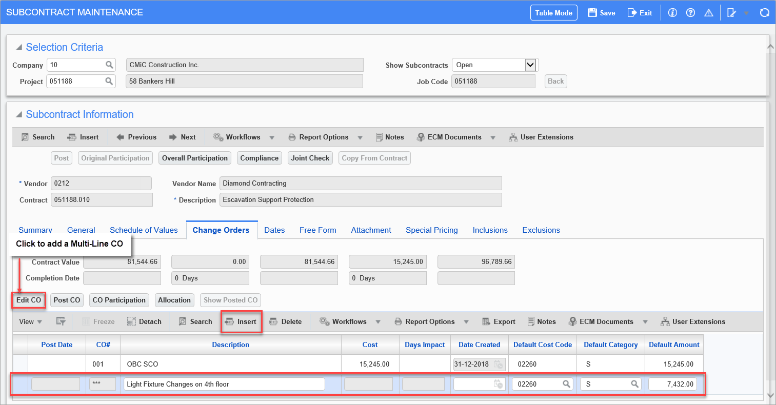 Creating Contract Change Orders