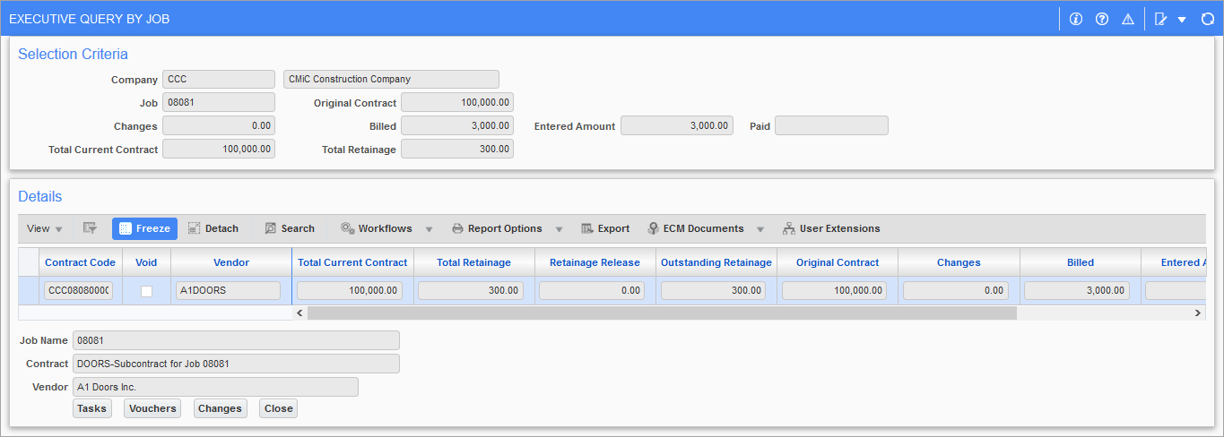 Subcontract Management - Executive Query by Job