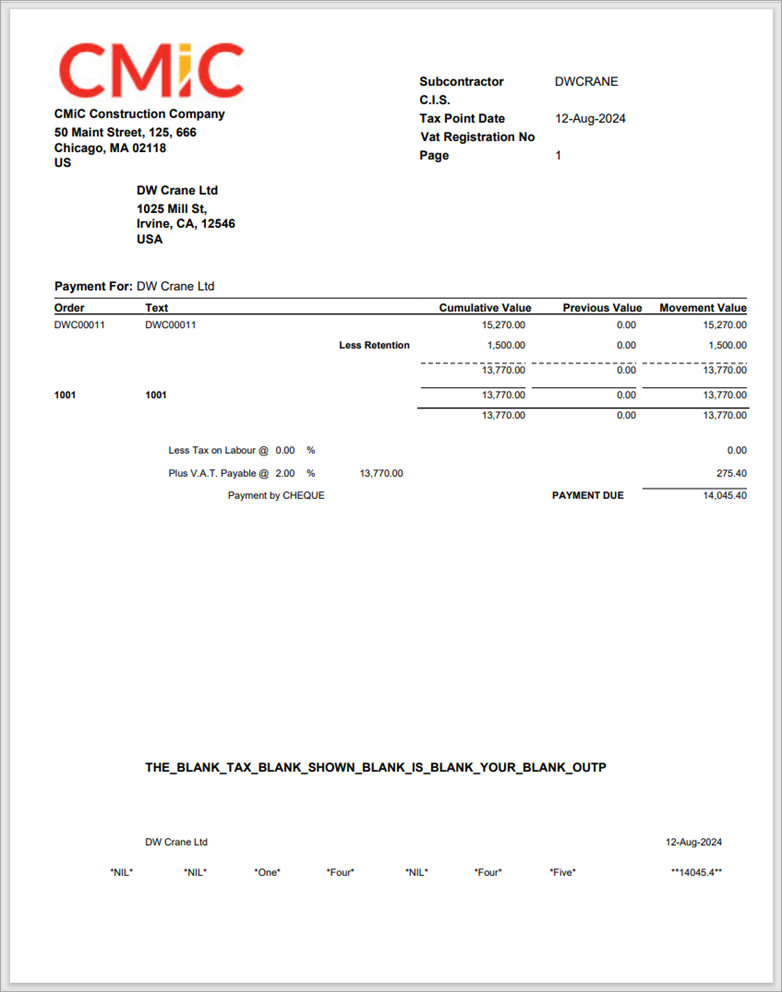 Sample Certificate of Payment for UK