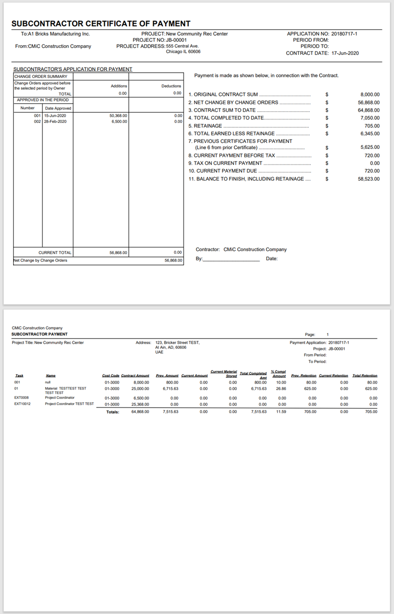 Sample Certificate of Payment with store material