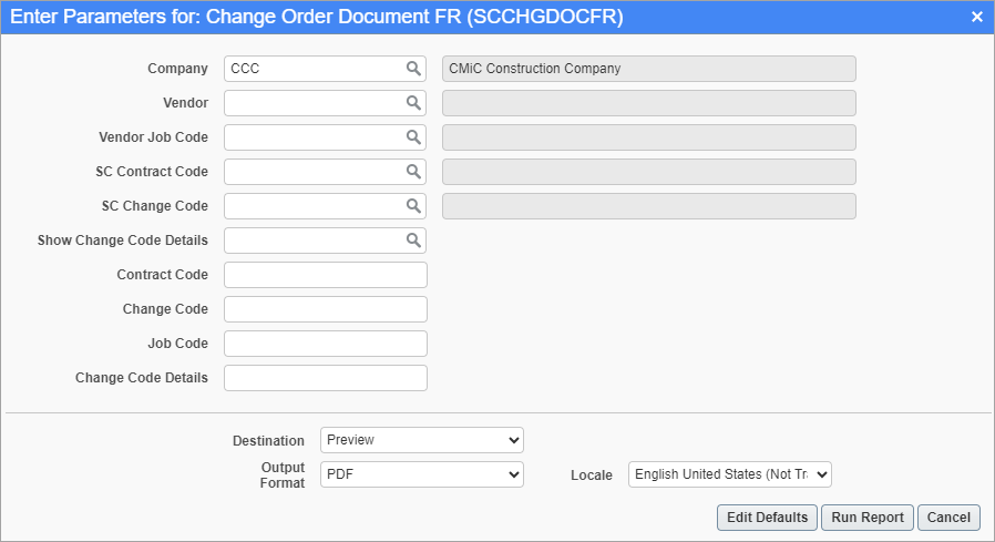 Screenshot of Change Order Document FR